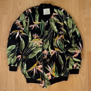 Zara Black Bomber Jacket with Tropical Floral Print
